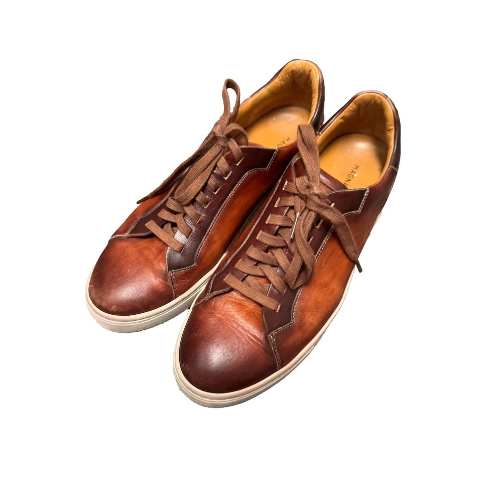 Magnanni Ottawa shoes 10.5 brown Amadeo Burnished Leather LowTop Sneakers cognac - Picture 3 of 11